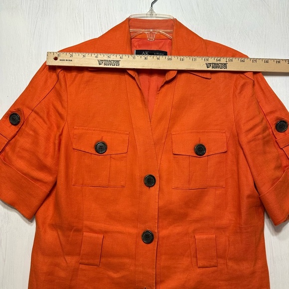 Anne Klein 100% Linen Blazer Jacket | Orange Red Safari Style | Women’s Size 10 - Picture 2 of 8